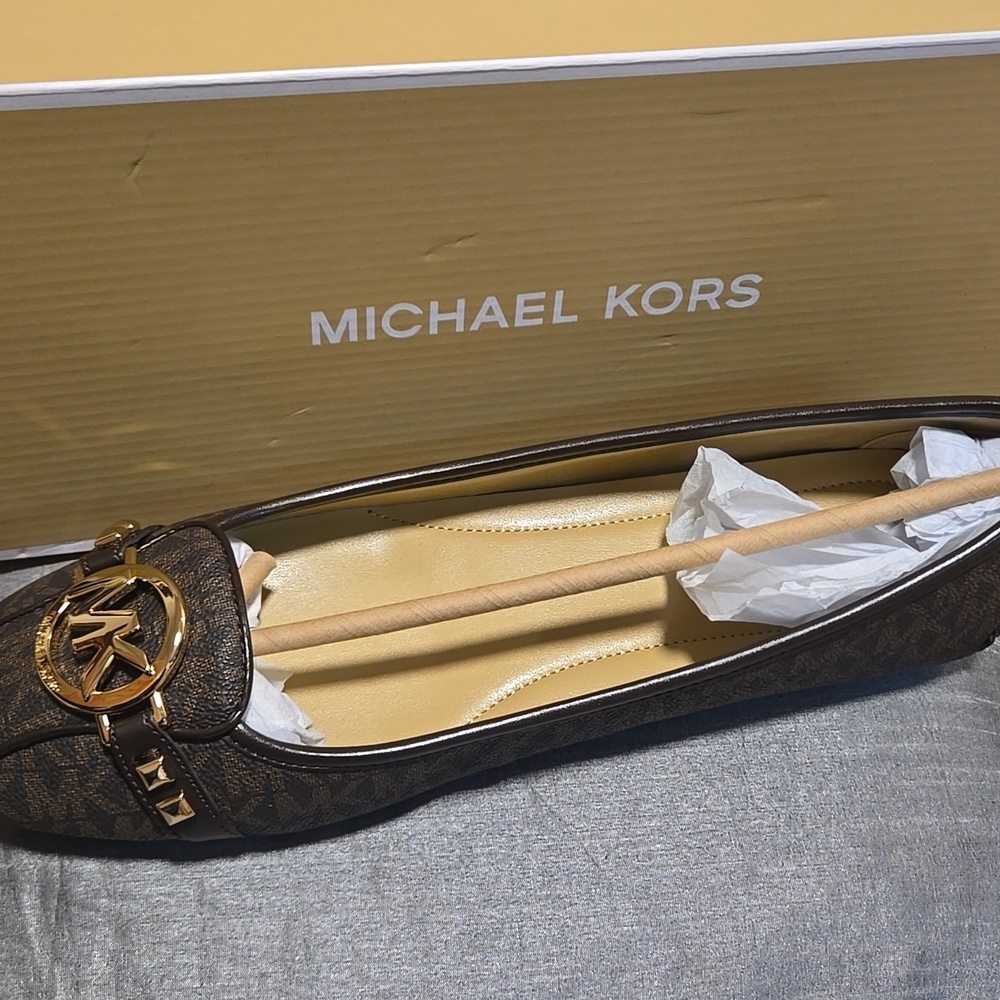 Michael Kors Dark Brown Flats with Gold Emblem